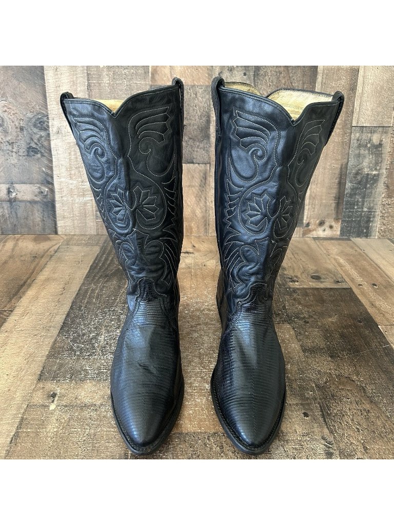Acme Vintage Black Teju Lizard Leather Western Cowboy Boots Mens 10 D